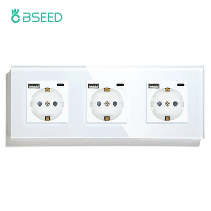 trois prises, trois USB type C, interrupteur va et vient blanc 