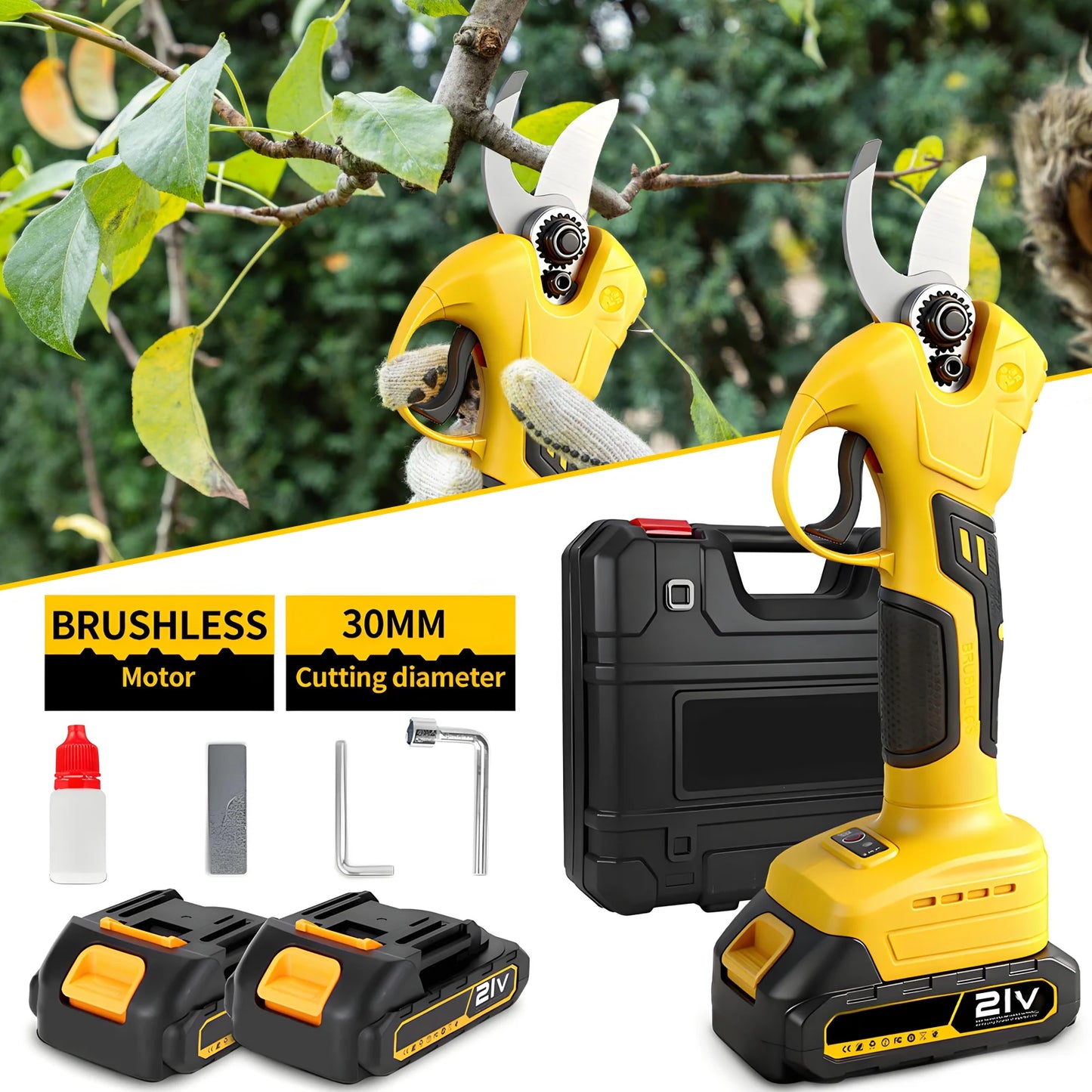 Secateur electrique sans fil 30 mm, 2 vitesses, rechargeable, pour arbres fruitiers et bonsaïs, compatible avec batterie Makita 18V