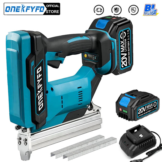 Agrafeuse-bleue-batterie-20V-chargeur-noir-agrafes