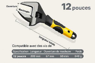 CLE A molette de 12 pouces à poignee jaune, noire