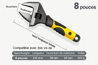 CLE A molette de 8 pouces à poignee jaune, noire