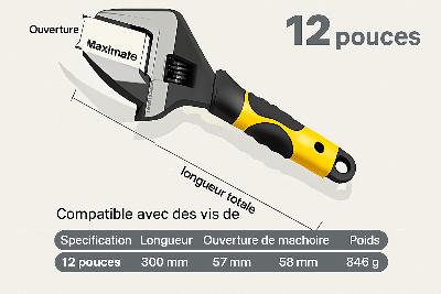 CLE A molette douze pouces  poignee jaune noire