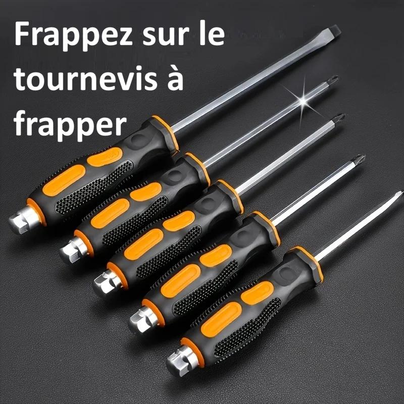 Cinq tournevis a frapper de couleur orange et noire pour frapper