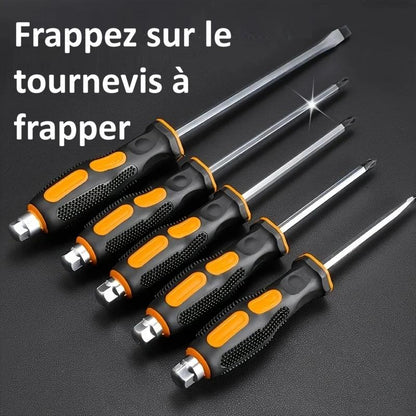 Cinq tournevis a frapper de couleur orange et noire pour frapper