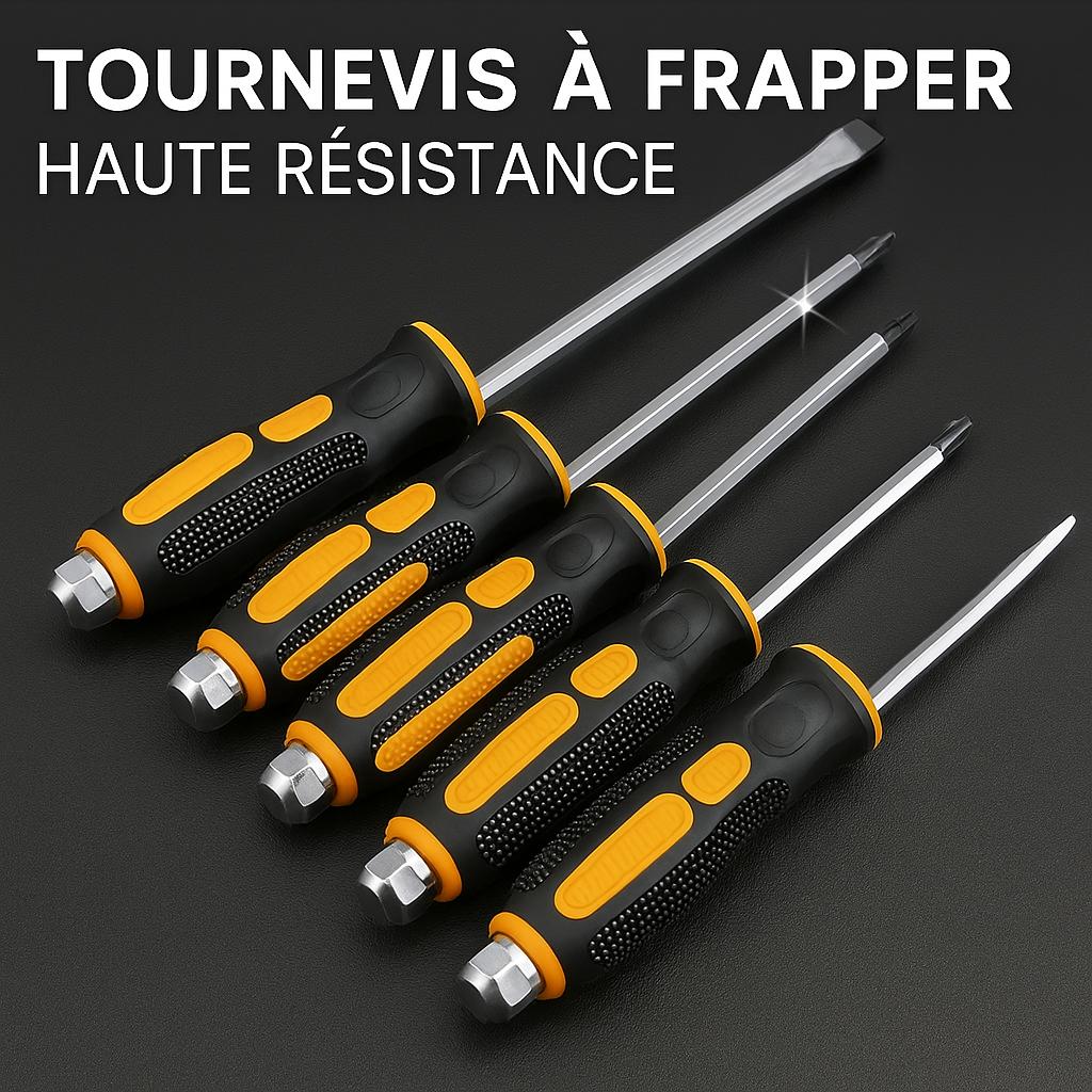 Cinq tournevis a frapper de couleur orange et noire 