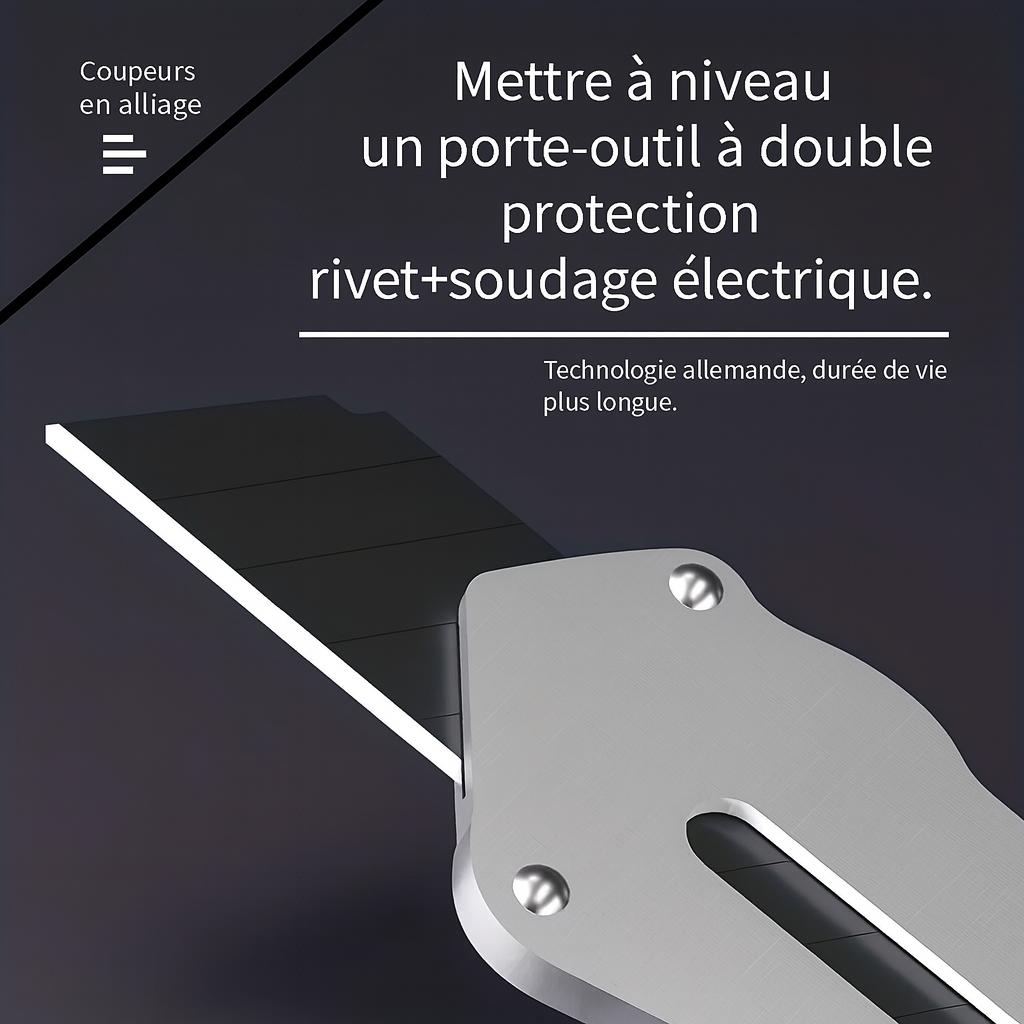 Cutter gris avec lame sortante, rivets, soudage électrique