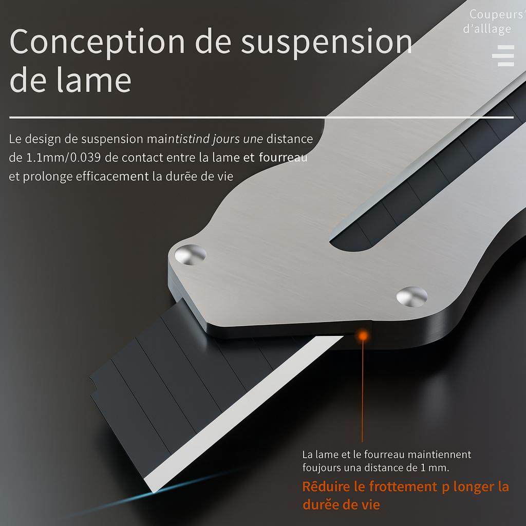Cutter Gris avec lame sortante, suspension lame