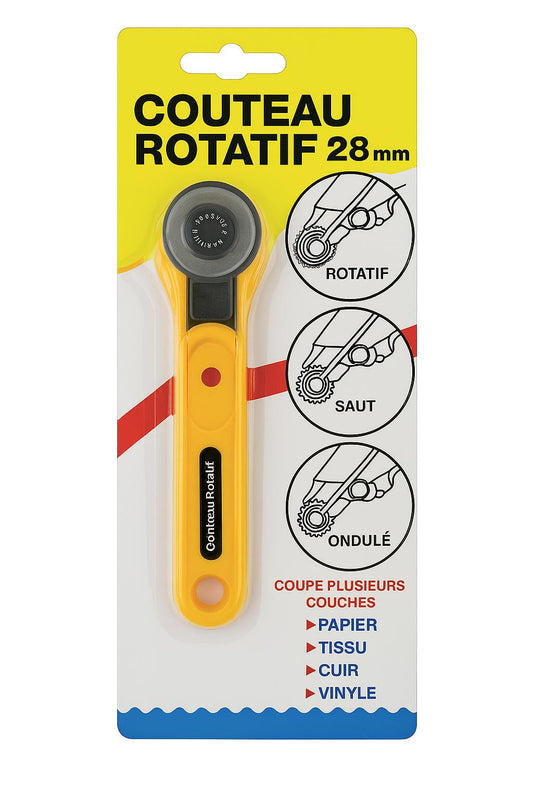 Cutter rotatif jaune coupe , papier, tissu, cuir et vinyle