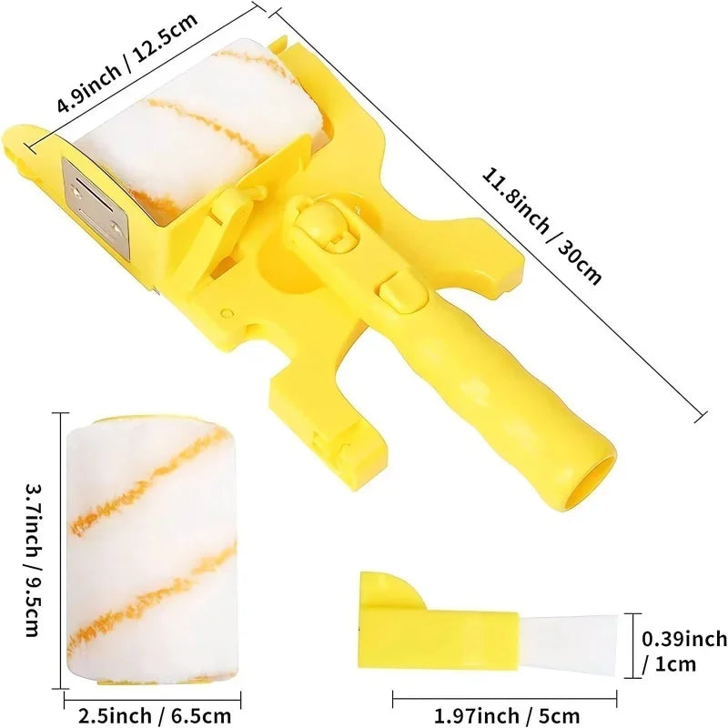 Dimensions-Rouleau-peinture-jaune-rouleau-blanc-pinceau-jaune-blanc