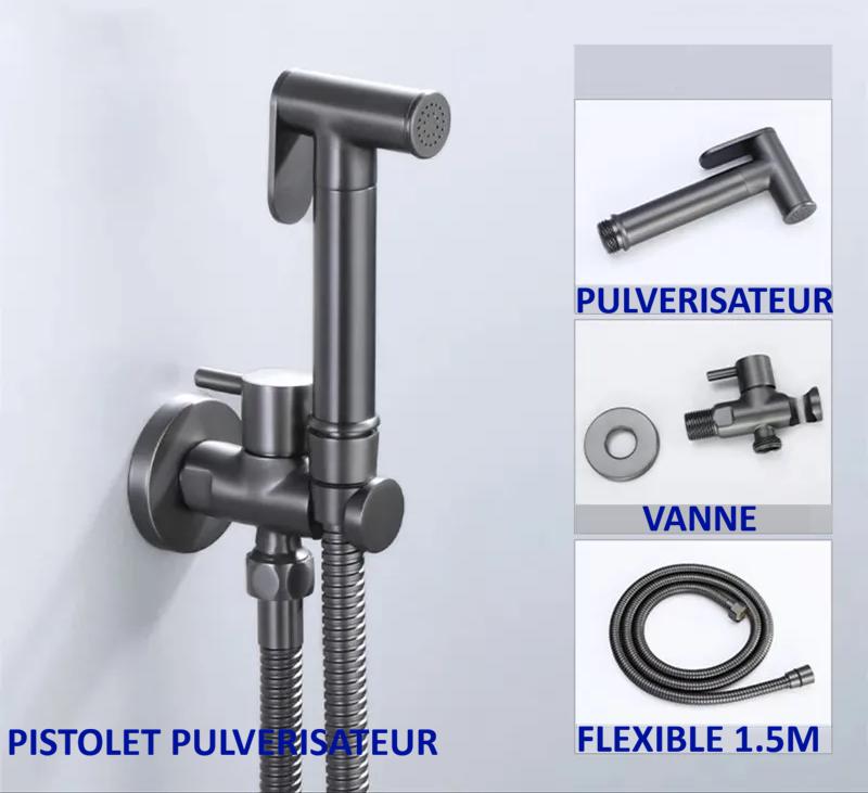 Douchette WC grise , pulverisateur , vanne et flexible