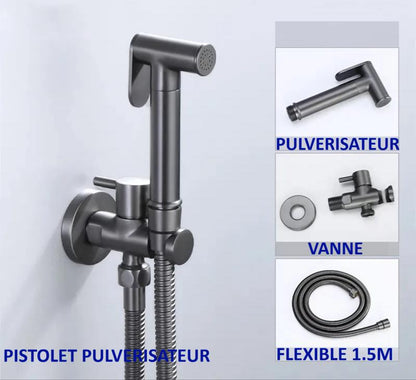 Douchette WC grise , pulverisateur , vanne et flexible
