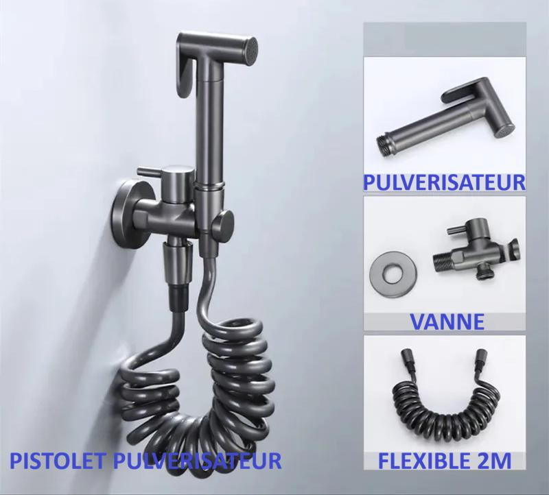 Douchette WC grise , pulverisateur , vanne et flexible