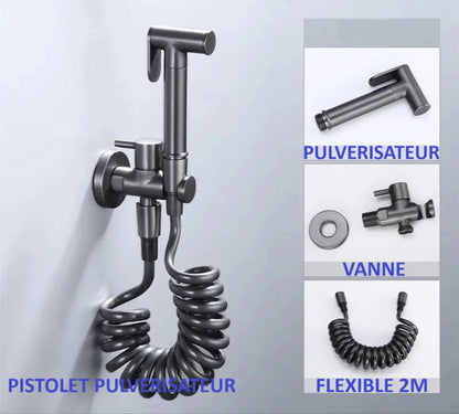 Douchette WC grise , pulverisateur , vanne et flexible