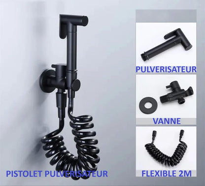 Douchette WC noire , pulverisateur , vanne et flexible deus metres