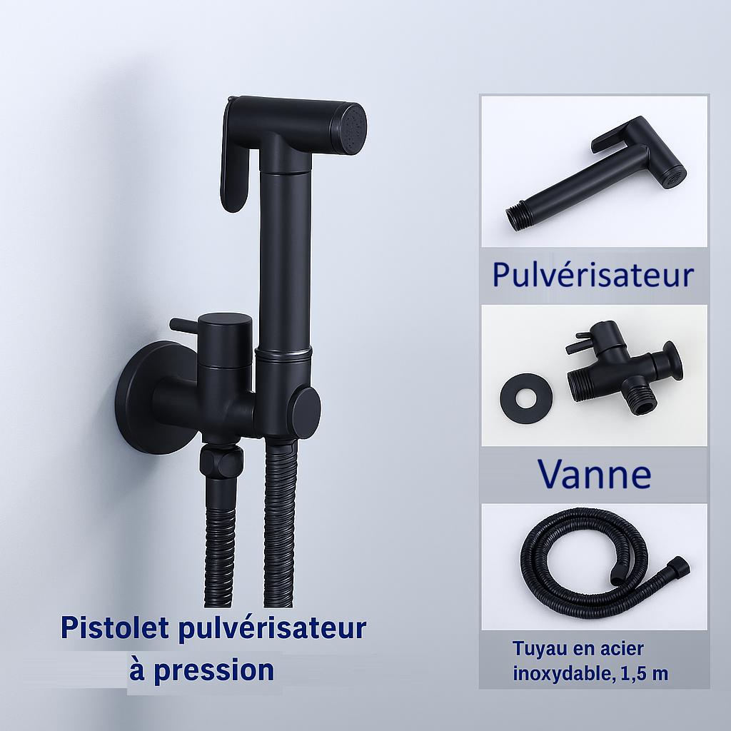 Douchette WC noire , pulverisateur , vanne et flexible
