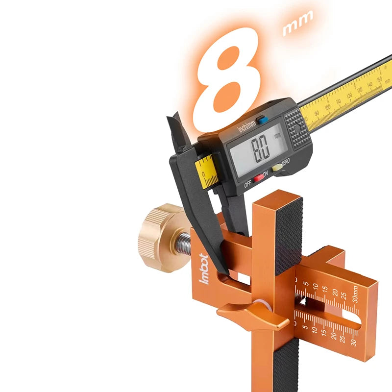 Gabarit de perçage orange mesure avec pieds à coulisse 8mm