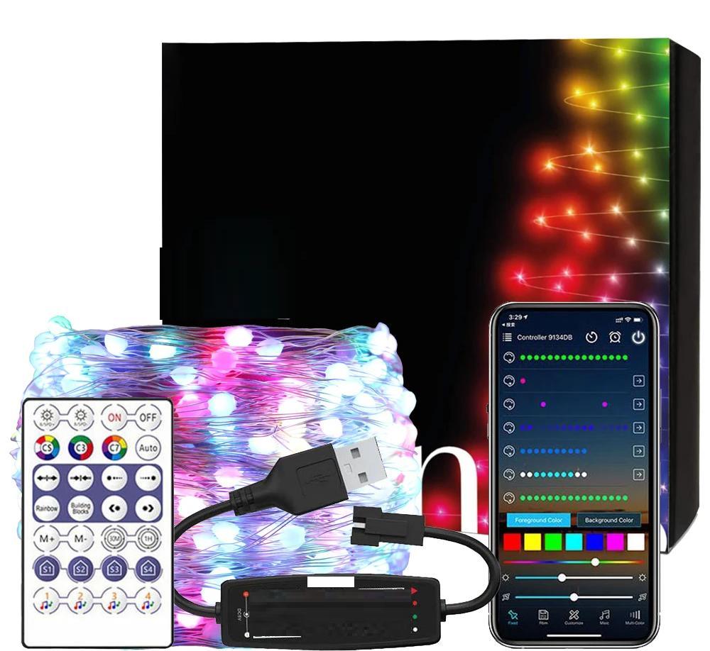 Guirlande de Noël blanche avec télécommande et adaptateur noir