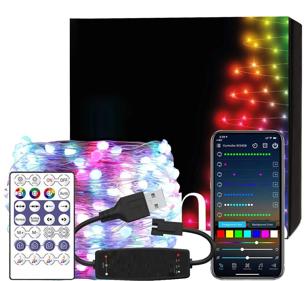Guirlande de Noël transparente avec télécommande et adaptateur noir