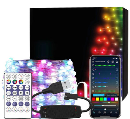 Guirlande de Noël transparente avec télécommande et adaptateur noir