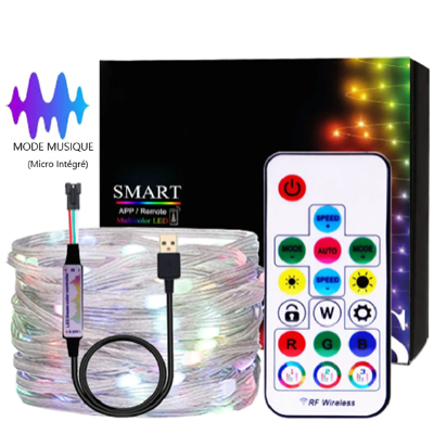 Guirlande de Noel transparente , telecommande et cable USB-C