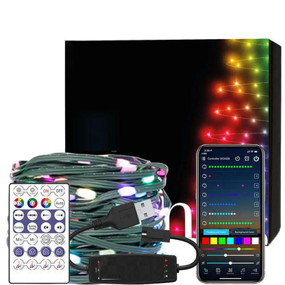 Guirlande de Noël verte avec télécommande et adaptateur noir