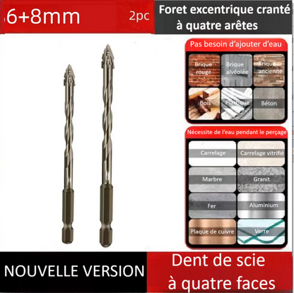 Foret perceuse |Foret excentrique 4 arêtes en alliage renforcé – perce, porcelaine, béton, briques et l’acier