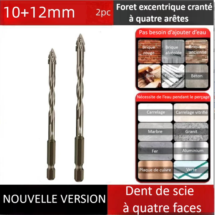 Foret perceuse |Foret excentrique 4 arêtes en alliage renforcé – perce, porcelaine, béton, briques et l’acier