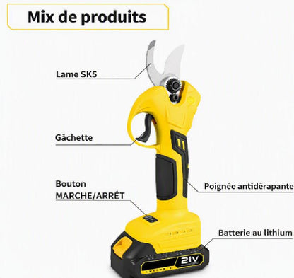Secateur electrique sans fil 30 mm, 2 vitesses, rechargeable, pour arbres fruitiers et bonsaïs, compatible avec batterie Makita 18V