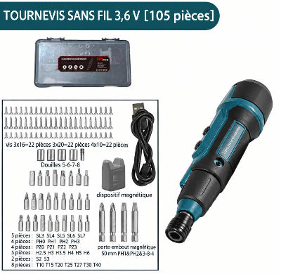 Tournevis électrique sans fil 3,6 V – 2 Nm – Rechargeable