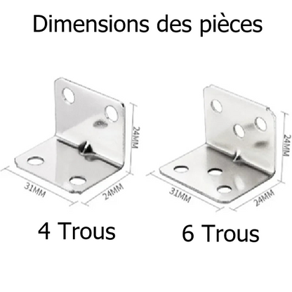 équerre de fixation - Dimensions des pièces 4 et 6 trous 