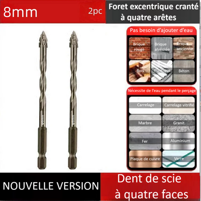 Foret perceuse |Foret excentrique 4 arêtes en alliage renforcé – perce, porcelaine, béton, briques et l’acier
