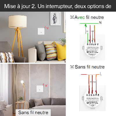schema electrique interrupteur sans condensateur,  avec et sans fil de neutre