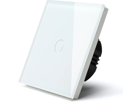 Interrupteur tactile va et vient blanc en verre trempe mur salon blanc et un bouton