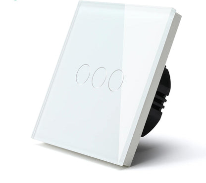 Interrupteur tactile va et vient blanc en verre trempe mur salon blanc et trois boutons