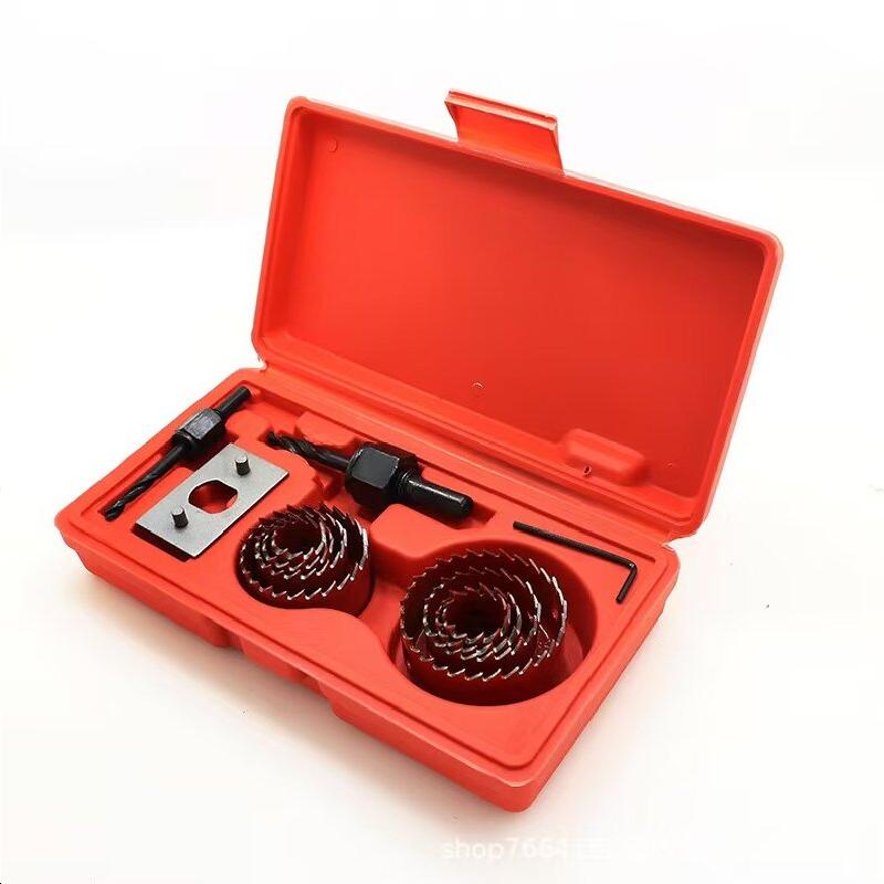 Kit scie cloche rouge deux mandrins noirs dans boite plastique rouge