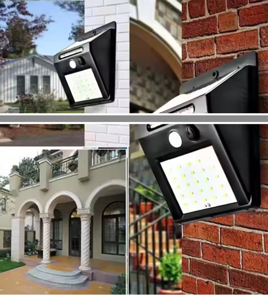 Lampe solaire eclaire jardin, porte d'entree de la maison 