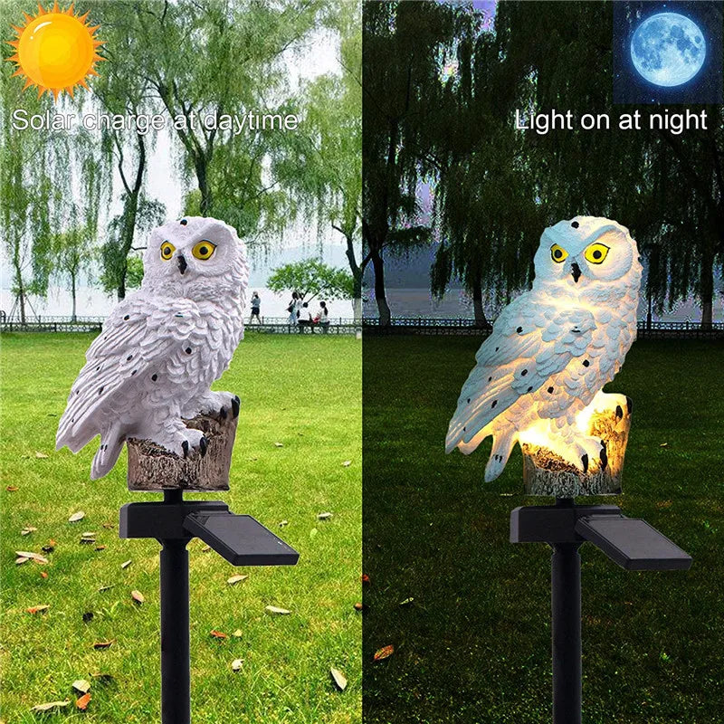 Lampe solaire extérieur chouette blanche ,panneau solair se charge le jour  ,Éclairage LED la nuit