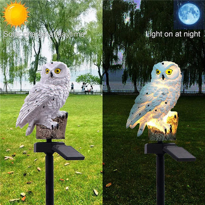 Lampe solaire extérieur chouette blanche ,panneau solair se charge le jour  ,Éclairage LED la nuit