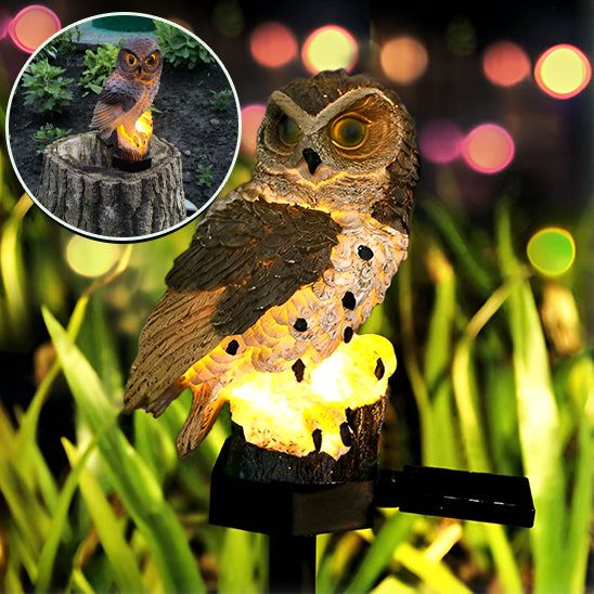 Lampe solaire extérieur chouette marron ,panneau solair ,Éclairage LED dans le jardin verdoyant  la nuit