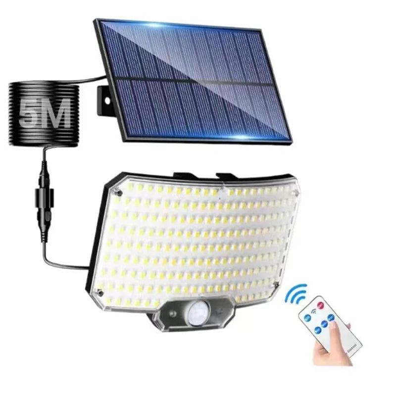 Lampe solaire extérieur avec panneau solaire de 234 led ,5m de cable, main tenant télécommande 