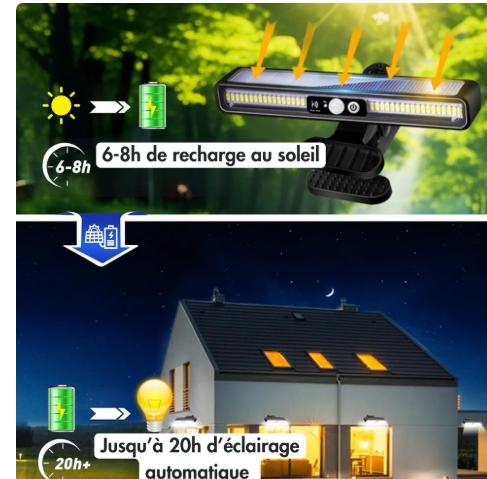 Lampe solaire exterieur eclaire maison jardin,  vingt heures eclairage