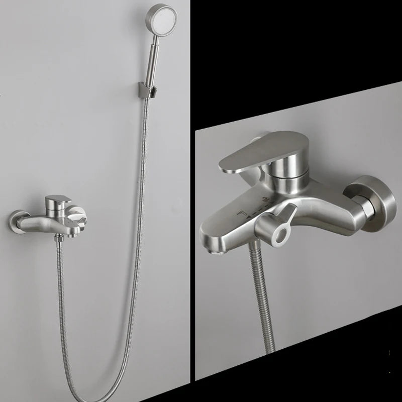 Mitigeur douche argenté inoxydable avec douchette