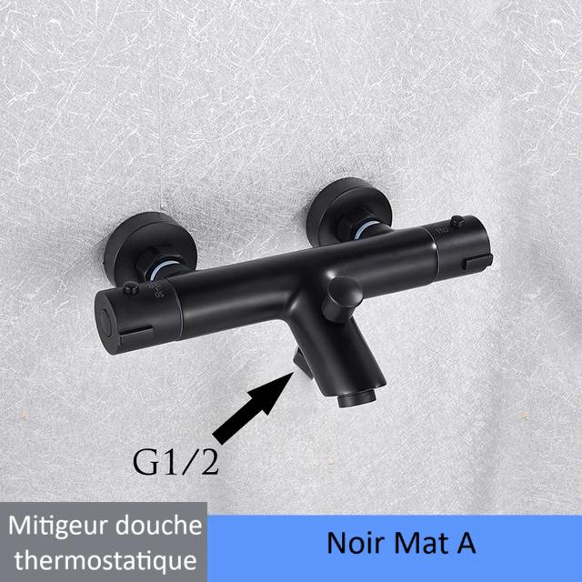 Mitigeur douche thermostatique Noir Mat A ,économie d'eau confortable,  système de douche intelligent 
