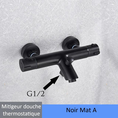 Mitigeur douche thermostatique Noir Mat A ,économie d'eau confortable,  système de douche intelligent 