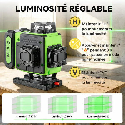 Niveau Laser 4D16 Lignes Vert luminosite reglable