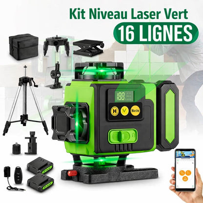 Niveau Laser 4D16 Lignes Vert trepied valise noire