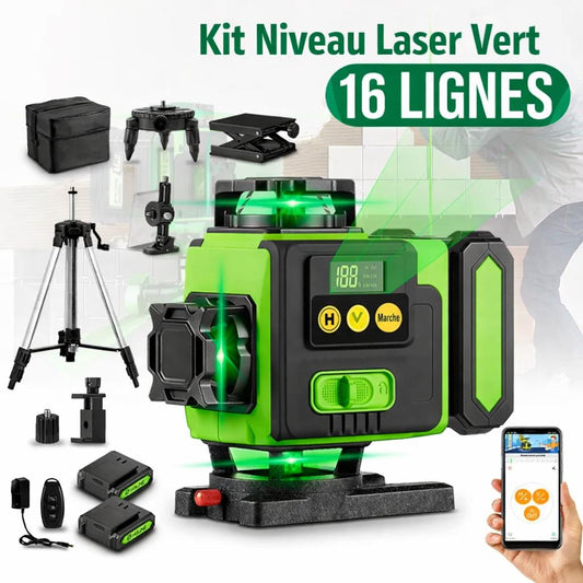 Niveau Laser 4D16 Lignes Vert trepied valise noire