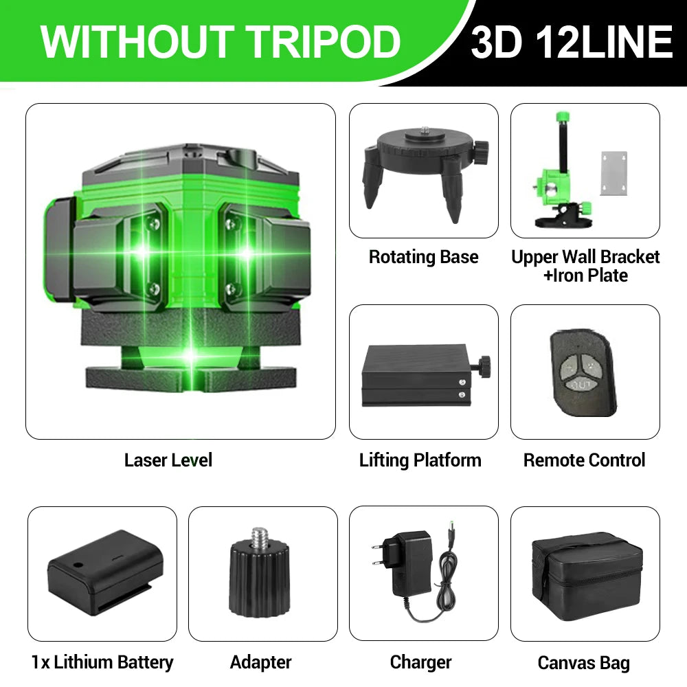 Niveau Laser  base rotative chargeur sans trepied batterie  adaptateur acessoires douze lignes