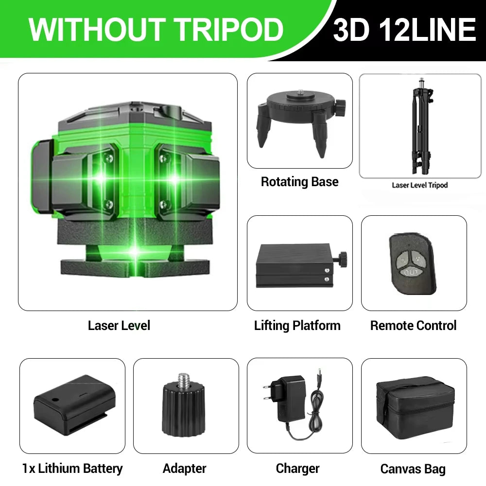 Niveau Laser  base rotative chargeur trepied batterie  adaptateur acessoires douze lignes