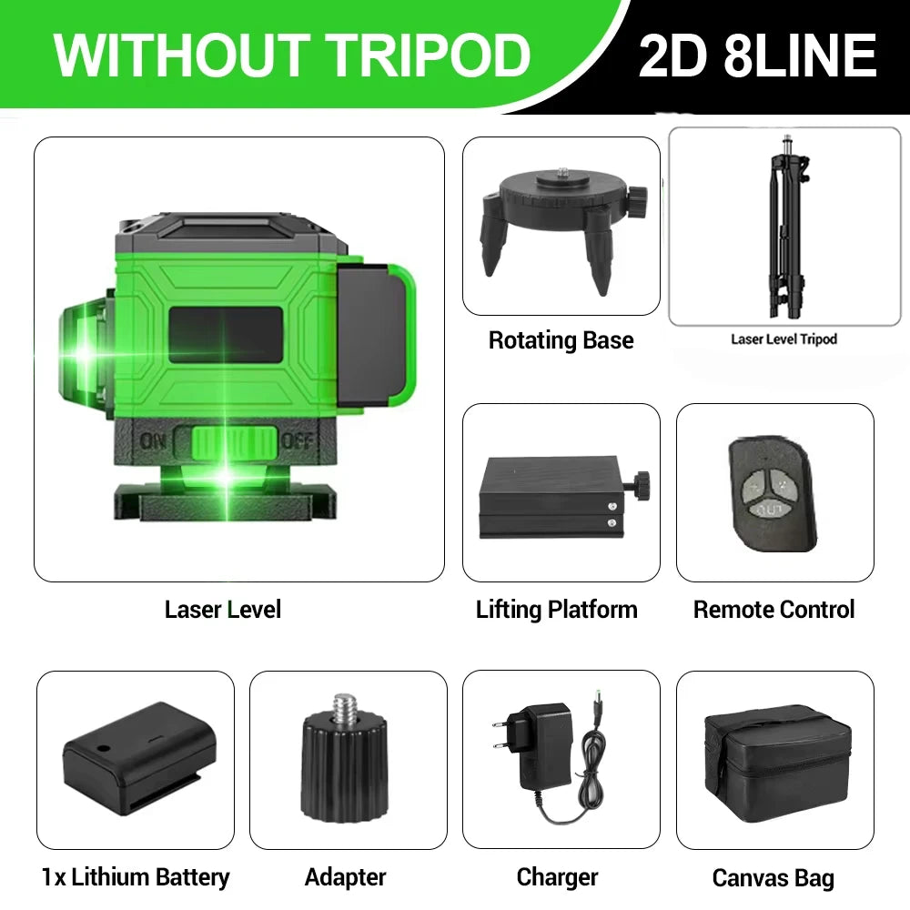 Niveau Laser  base rotative chargeur trepied batterie  acessoires huit lignes